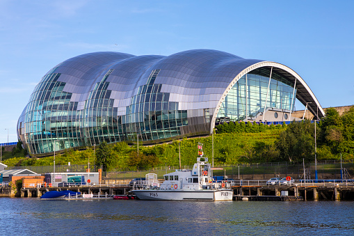 Newcastle upon Tyne, UK - August 24th 2021: A view of Sage Gateshead  - a concert venue and cultural centre in the city of Newcastle upon Tyne in Northumberland, UK.