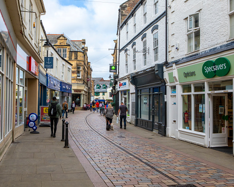 Hexham, UK - August 26th 2021: A view of Fore Street in the market town of Hexham in Northumberland, UK.