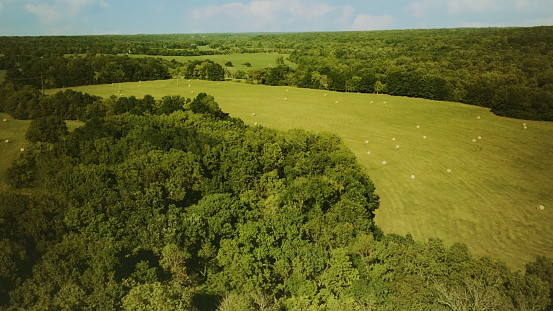 Hay Field In Southwest Missouri Lush Green Grassland Area From Above Photo Series Matching 4K Video Available (Mavic Air photos professionally retouched - Lightroom / Photoshop -downsampled as needed for clarity and select focus used for dramatic effect)