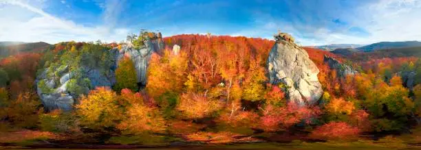 Photo of Dovbush Rocks in Bubnishche 360 ° panorama
