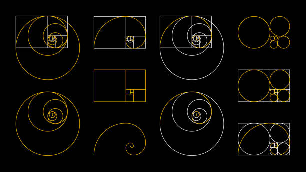 zestaw fibonacciego golden ratio. - correlation stock illustrations