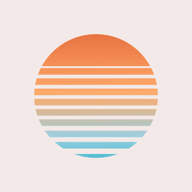 太陽のレトロな夕日。ヴィンテージスタイルの夏のロゴまたはアイコン - 夕日点のイラスト素材／クリップアート素材／マンガ素材／アイコン素材