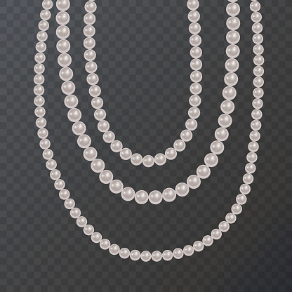 Realistic pearl bead chain. pearl necklace on dark background