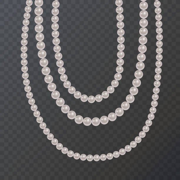 Realistic pearl bead chain. pearl necklace on dark background Realistic pearl bead chain. pearl necklace on dark background, vector format pearl jewellery stock illustrations