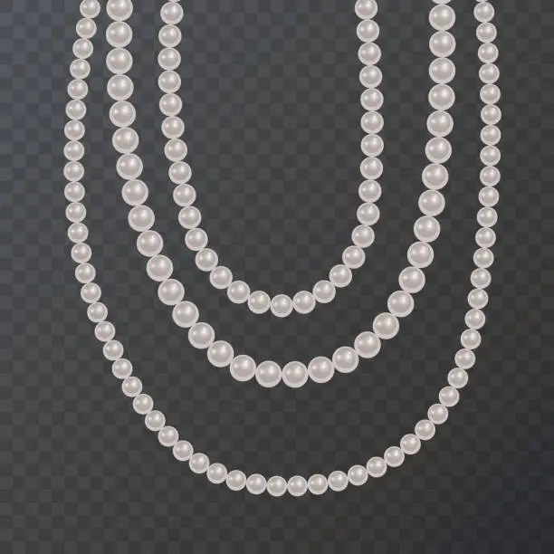 Vector illustration of Realistic pearl bead chain. pearl necklace on dark background