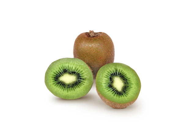 istock Ripe whole kiwi fruit and half kiwi fruit isolated on white background 1354332307