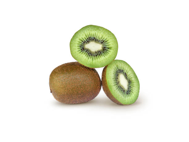 istock Ripe whole kiwi fruit and half kiwi fruit isolated on white background 1354332336