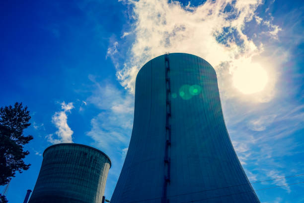 A nuclear power plant in a beautiful sky.