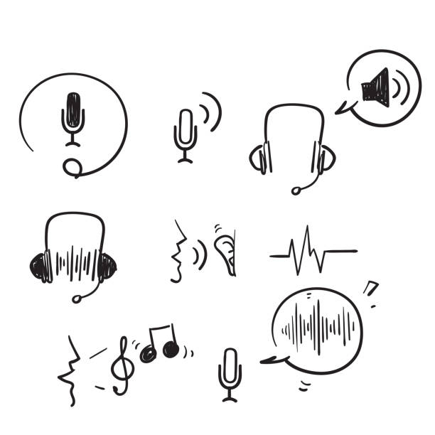 handzeichnung doodle einfacher satz von stimme verwandte vektor linie icons illustration - secret identity audio stock-grafiken, -clipart, -cartoons und -symbole