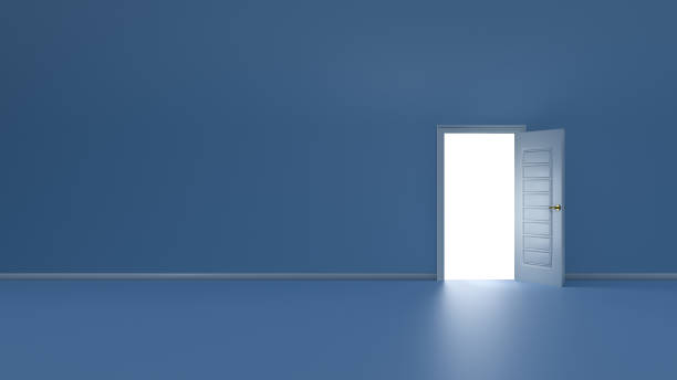 istock white door on blue background, the way out to the light, success concept idea 3D rendering 1354348002