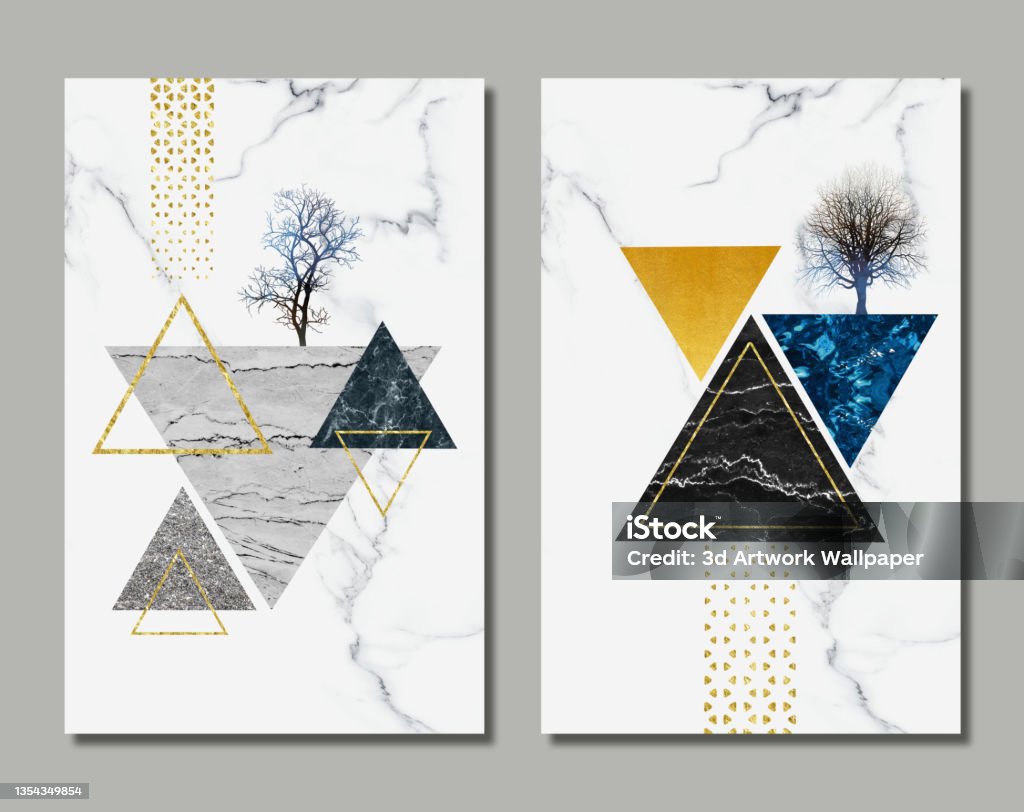 Abstract Triangle Frame 3d Abstract Wall Frame Decor Triangles Shapes And Tree In White Marble ...