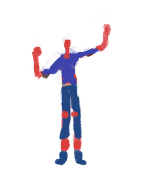 istock Somber full-length figure red men with poor cloth, slim body and bold, character design and figure. Gorgeous gouache with rich and colorful. Concept for promo, ads and poster 1354353148
