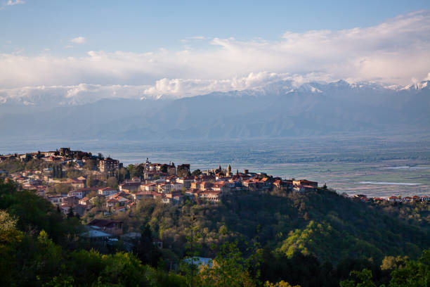 istock Small town on the background of mountains. 1354353305
