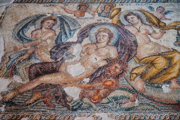 Part of Roman mosaic in the House of Aion in Nea Paphos, Cyprus