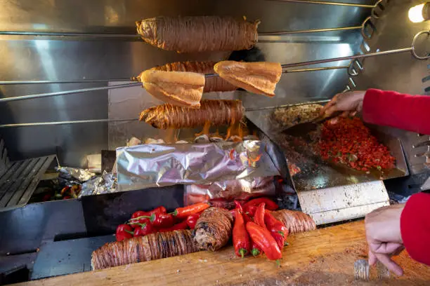 traditional Turkish food kokorec, front view