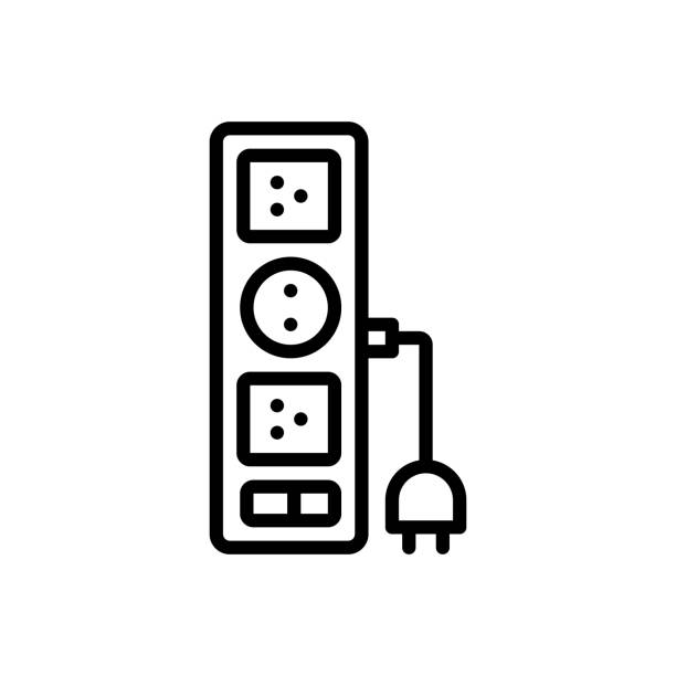Strip electric Icon for strip, electric, cable, power strip, cord, extension, plug, socket gang socket stock illustrations