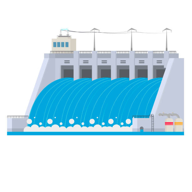 гидроэлектростанция. энергия - dam stock illustrations