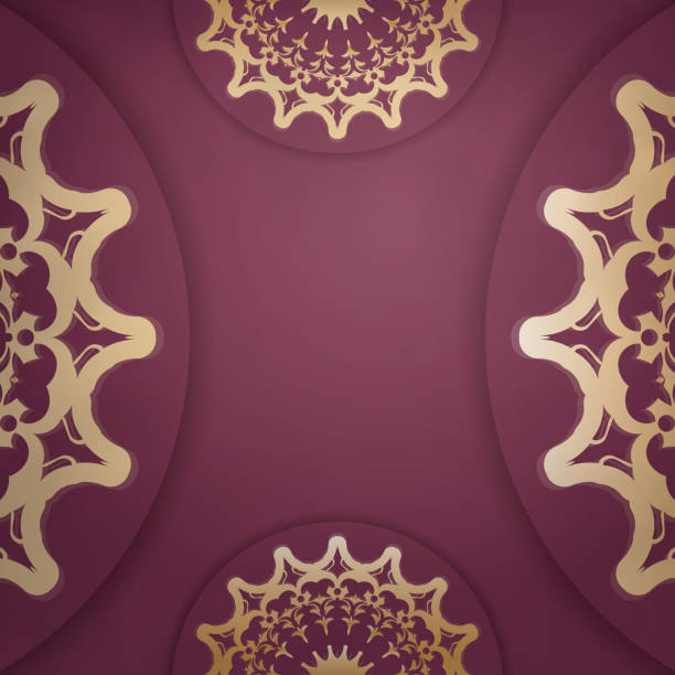 istock Burgundy flyer with vintage gold ornament for your design. 1354363064