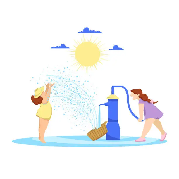 Vector illustration of small children. children play with water. summer vector illustration