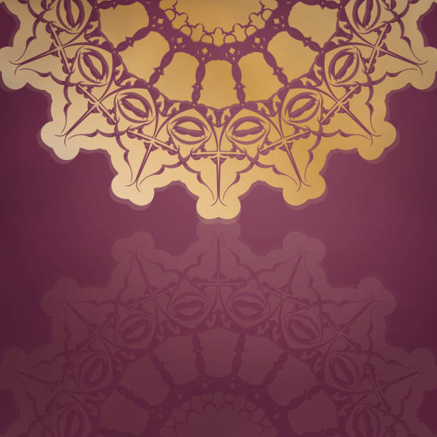istock Print-ready postcard in burgundy color with abstract gold ornament. 1354365046