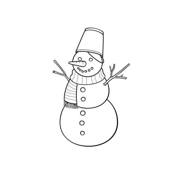 Vector illustration of Black and white vector illustration of a children's activity coloring book page with pictures of season snowman.