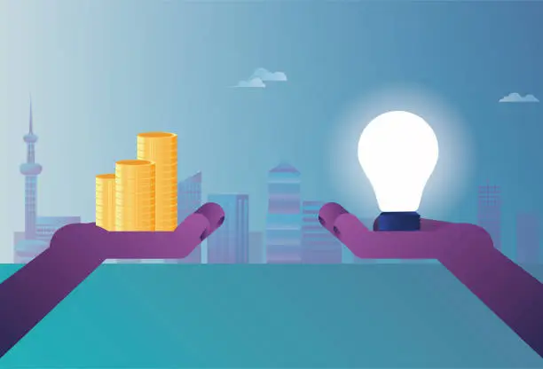 Vector illustration of Light bulb and wealth exchange