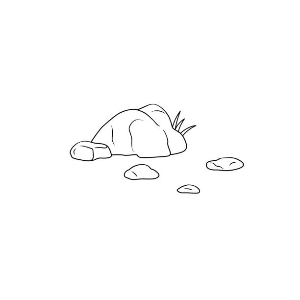 ilustraciones, imágenes clip art, dibujos animados e iconos de stock de ilustración vectorial en blanco y negro de una página de libro para colorear de actividades infantiles con imágenes de piedra natural. - piedra-roca