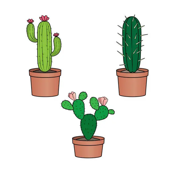Vector illustration of Vector illustration of a children's activity coloring book page with pictures of cactus.