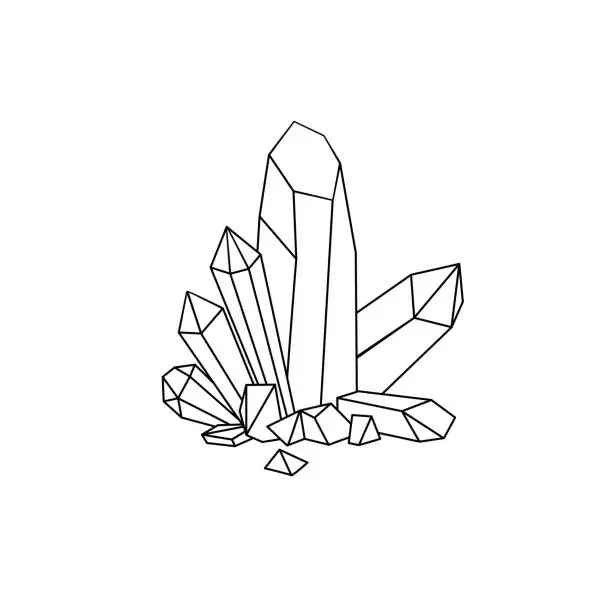 Vector illustration of Black and white vector illustration of a children's activity coloring book page with pictures of Nature quartz.