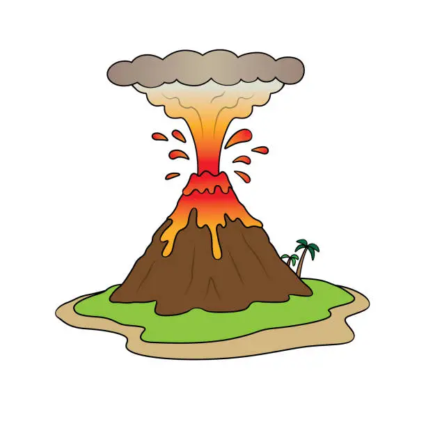 Vector illustration of Vector illustration of a children's activity coloring book page with pictures of Nature volcano.