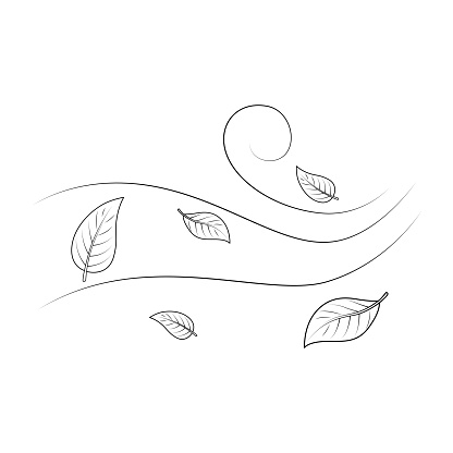 Black and white vector illustration of a children's activity coloring book page with pictures of Nature windy.