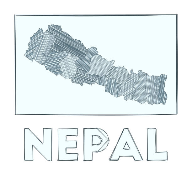 Sketch map of Nepal. Sketch map of Nepal. Grayscale hand drawn map of the country. Filled regions with hachure stripes. Vector illustration. kathmandu people stock illustrations