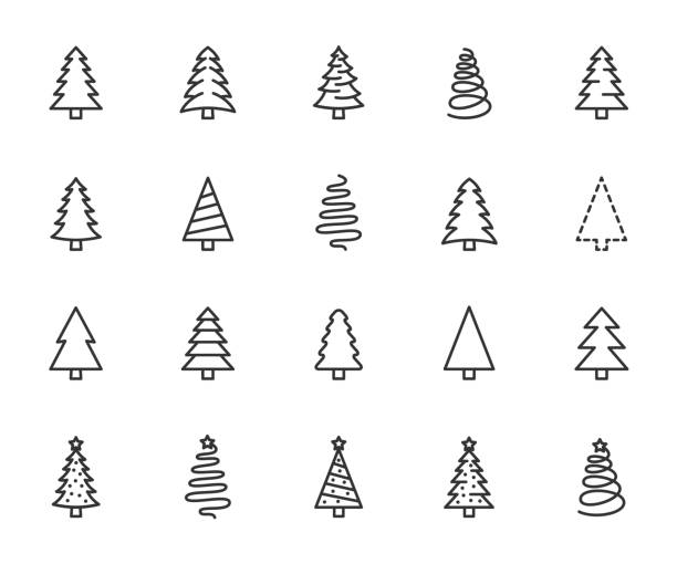 Vector set of christmas tree line icons. Pixel perfect. Vector set of christmas tree line icons. Pixel perfect. abies amabilis stock illustrations