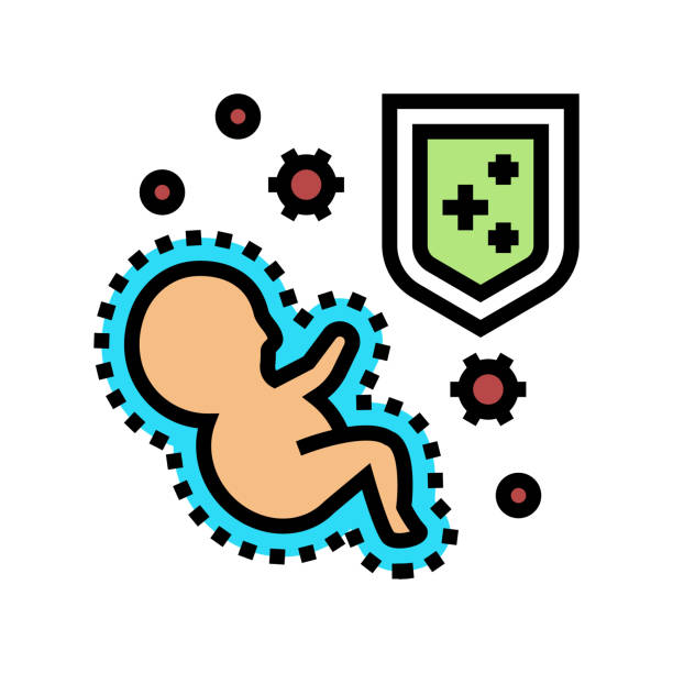 ilustrações de stock, clip art, desenhos animados e ícones de innate immunity color icon vector illustration - macrophage human immune system cell biology