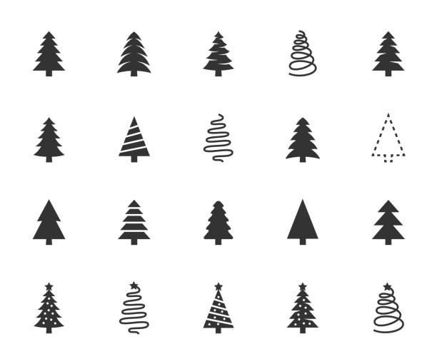Vector set of christmas tree flat icons. Pixel perfect. Vector set of christmas tree flat icons. Pixel perfect. abies amabilis stock illustrations