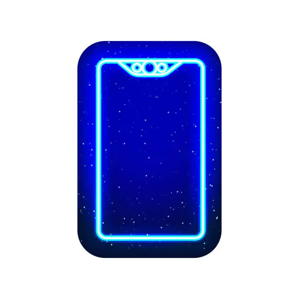 Vector illustration of Neon phone icon. Midnight blue. Neon big screen phone design.