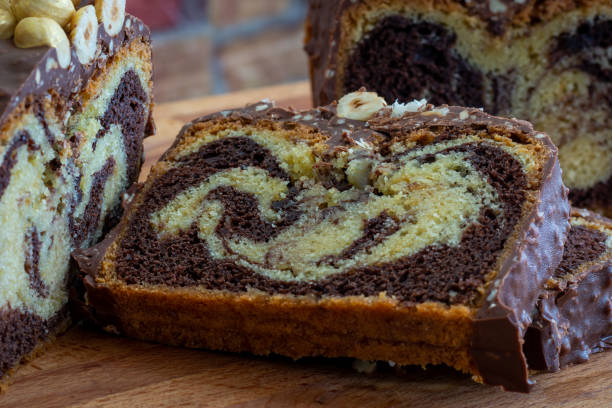 istock Homemade marble pound cake on wooden board 1354376028