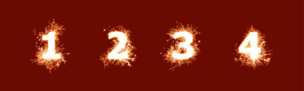 istock 1 2 3 4, sparkling numbers on Brown background, 3d illustration 1354380530
