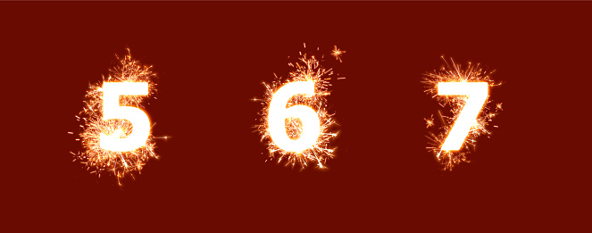 5 6 7, sparkling numbers on Brown background, 3d illustration