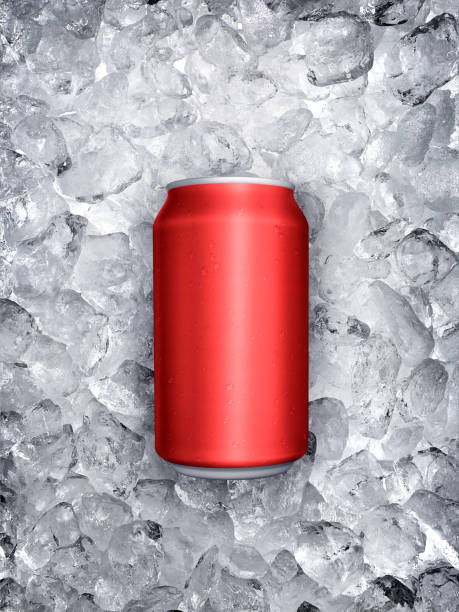 can of cold beverage, ice cubea of juicy. summer refreshing drink - drink sport cola can imagens e fotografias de stock