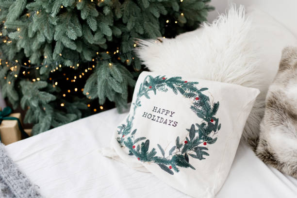 istock Christmas bedroom with Christmas decorations lights 1354383033