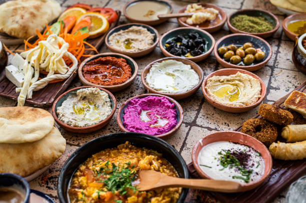 istock Turkish Village breakfast table served in a restaurant. Top view 1354387013