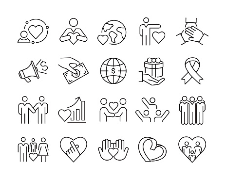 Charity Icons - Vector Line. Editable Stroke. Vector Graphic