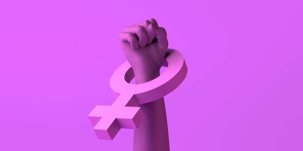 clenched fist as a symbol of feminist struggle with female symbol. international day for the elimination of violence against women. november 25. feminism. 3d illustration. - domestic violence imagens e fotografias de stock