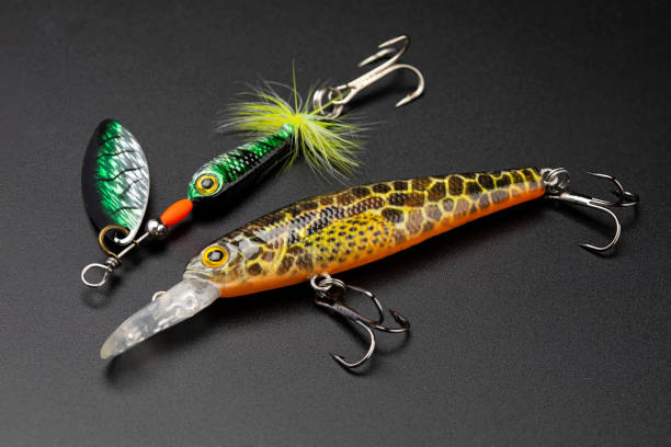 istock Artificial baits for catching of the predatory fishes on black background 1354393050