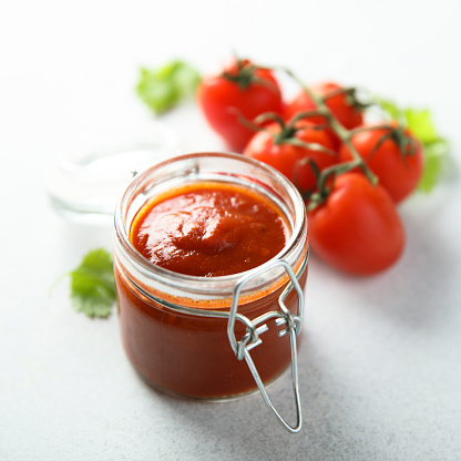Traditional homemade tomato sauce in the jar