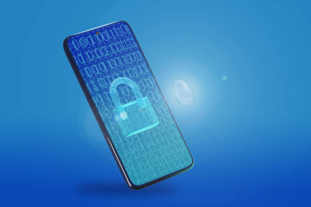 istock Mobile phone with padlock and fingerprint on the screen. Information security concept 3d illustration. 1354400401