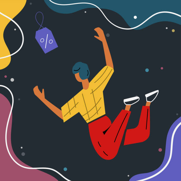 istock Vector illustration black friday man with rush people jumping for a discount abstract background. 1354403537