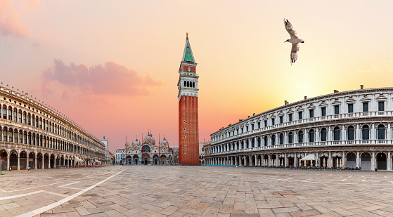 St Mark's square in Venice, beautiful morning panorama, Italy.