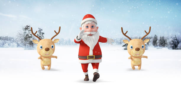 istock Santa Clause And His Reindeers Dancing And Having Fun. 1354404291